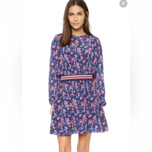 Tanya Taylor Blue and Pink Floral Long Sleeve Dress - Picture 1 of 15